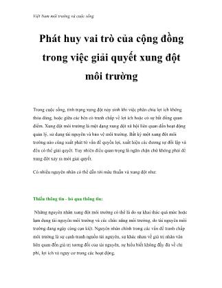 Việt Nam môi trường và cuộc sống - Phát huy vai trò của cộng đồng trong việc giải quyết xung đột môi trường