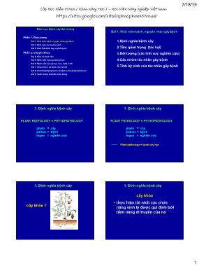 Bài giảng Bệnh cây đại cương - Bài 1: Khái niệm bệnh, nguyên nhân gây bệnh