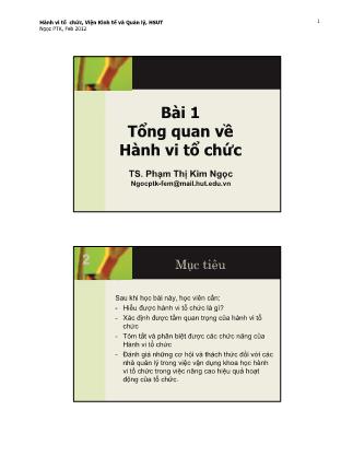 Bài giảng Hành vi tổ chức - Bài 1: Tổng quan về hành vi tổ chức - Phạm Thị Kim Ngọc