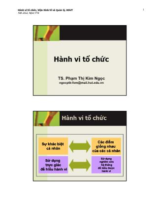 Bài giảng Hành vi tổ chức - Bài 2: Cơ sở hành vi cá nhân trong tổ chức - Phạm Thị Kim Ngọc