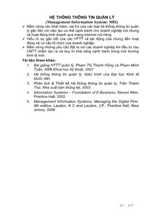 Bài giảng Hệ thống thông tin quản lý (Phần 1)