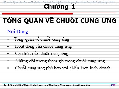 Bài giảng Quản lý chuỗi cung ứng - Chương 1: Tổng quan về chuỗi cung ứng - Đường Võ Hùng