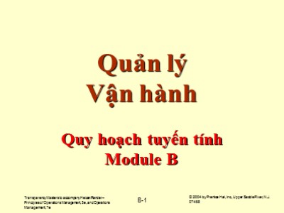Bài giảng Quản lý vận hành - Module B: Quy hoạch tuyến tính