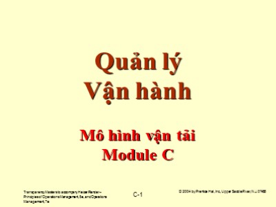 Bài giảng Quản lý vận hành - Module C: Mô hình vận tải