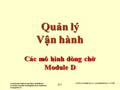 Bài giảng Quản lý vận hành - Module D: Các mô hình dòng chờ