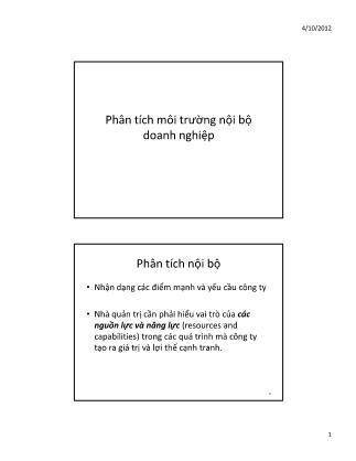 Bài giảng Quản trị chiến lược - Phân tích môi trường nội bộ doanh nghiệp - Lê Mạnh Đức