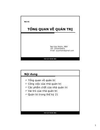 Bài giảng Quản trị học - Bài 1: Tổng quan về quản trị - Ngô Quý Nhâm