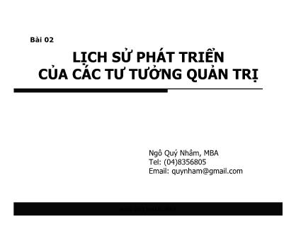 Bài giảng Quản trị học - Bài 2: Lịch sử phát triển của các tư tưởng quản trị - Ngô Quý Nhâm