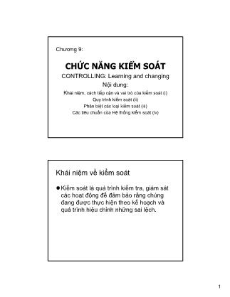 Bài giảng Quản trị học - Bài 9: Chức năng kiểm soát - Ngô Quý Nhâm