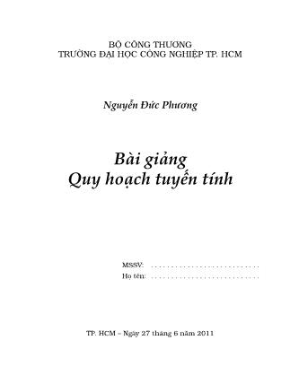 Bài giảng Quy hoạch tuyến tính - Nguyễn Đức Phương (Phần 1)