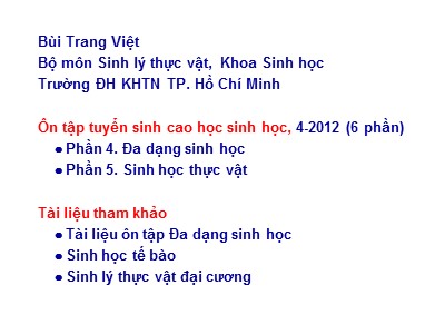 Bài giảng Sinh lý thực vật