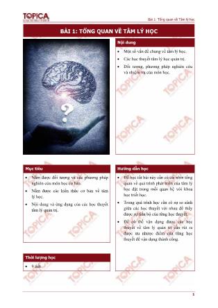 Bài giảng Tâm lý học quản trị kinh doanh - Bài 1: Tổng quan về tâm lý học