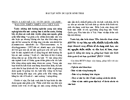 Bài tập môn Du lịch sinh thái