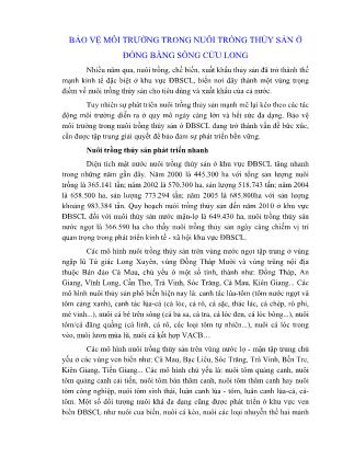 Bảo vệ môi trường trong nuôi trồng thủy sản ở Đồng bằng sông Cửu Long