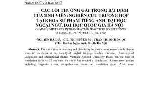 Các lỗi thường gặp trong bài dịch của sinh viên: Nghiên cứu trường hợp tại khoa sư phạm tiếng Anh, Đại học Ngoại Ngữ, Đại học Quốc gia Hà Nội