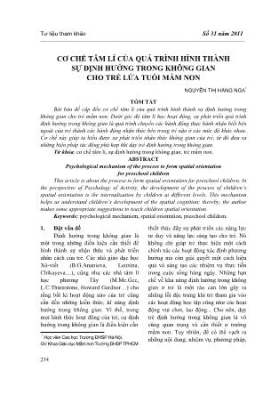 Cơ chế tâm lí của quá trình hình thành sự định hướng trong không gian cho trẻ lứa tuổi mầm non
