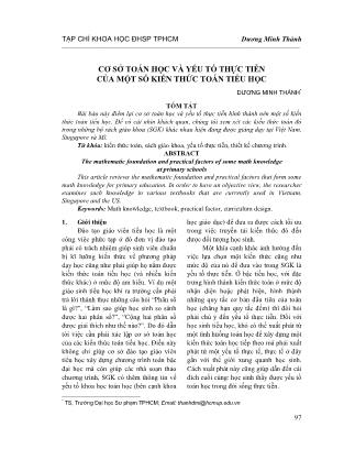 Cơ sở toán học và yếu tố thực tiễn của một số kiến thức toán tiểu học