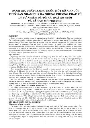 Đánh giá chất lượng nước một số ao nuôi thuỷ sản nhằm đưa ra những phương pháp xử lý tự nhiên để tối ưu hoá ao nuôi và bảo vệ môi trường