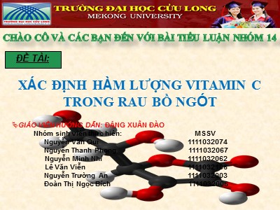 Đề tài Xác định hàm lượng Vitamin C trong rau bồ ngót
