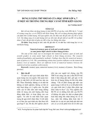 Dung lượng trí nhớ số của học sinh lớp 6, 7 ở một số trường trung học cơ sở tỉnh Kiên Giang