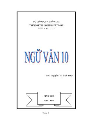Giáo án Ngữ Văn Lớp 10 - Nguyễn Thị Bích Thủy