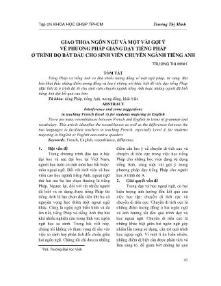 Giao thoa ngôn ngữ và một vài gợi ý về phương pháp giảng dạy tiếng Pháp ở trình độ bắt đầu cho sinh viên chuyên ngành tiếng Anh
