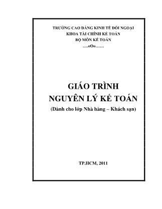 Giáo trình Nguyên lý kế toán (Phần 1- Dành cho lớp nhà hàng – khách sạn)
