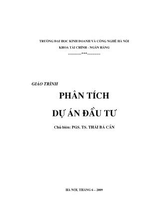 Giáo trình Phân tích dự án đầu tư - Thái Bá Cẩn