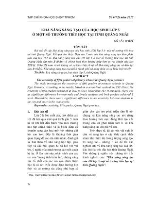 Khả năng sáng tạo của học sinh lớp 5 ở một số trường tiểu học tại tỉnh Quảng Ngãi