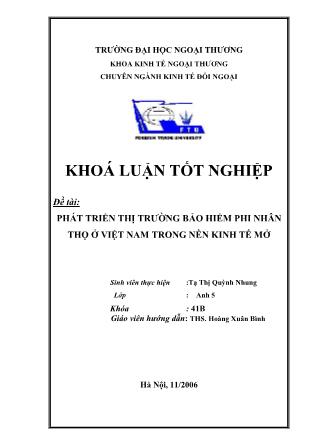 Khóa luận Phát triển thị trường bảo hiểm phi nhân thọ ở Việt Nam trong nền kinh tế mở