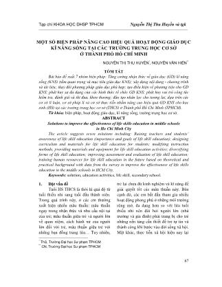 Một số biện pháp nâng cao hiệu quả hoạt động giáo dục kĩ năng sống tại các trường trung học cơ sở ở thành phố Hồ Chí Minh