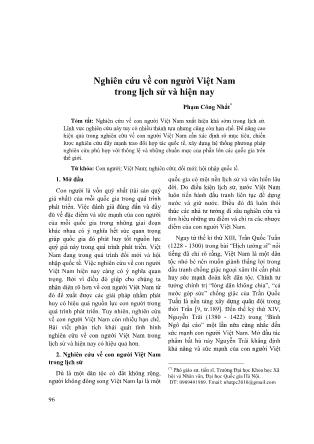Nghiên cứu về con người Việt Nam trong lịch sử và hiện nay