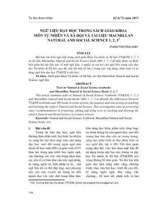 Ngữ liệu dạy học trong sách giáo khoa môn tự nhiên và xã hội và tài liệu Macmillan natural and social science 1, 2, 3