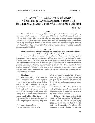 Nhận thức của giáo viên mầm non về nội dung cần chuẩn bị biểu tượng số cho trẻ mẫu giáo 5 - 6 tuổi vào học toán ở lớp một