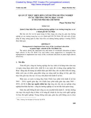 Quản lý thực hiện bốn con đường hướng nghiệp ở các trường trung học cơ sở ở thành phố Hồ Chí Minh