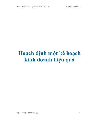 Tài liệu Hoạch định một kế hoạch kinh doanh hiệu quả