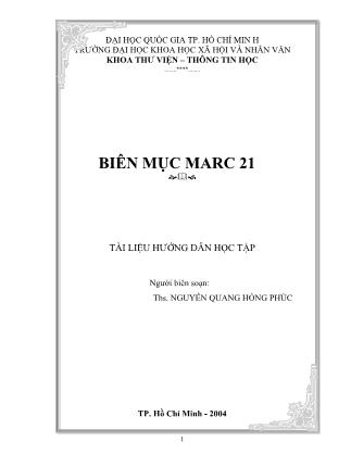 Tài liệu hướng dẫn học tập Biên mục Marc 21