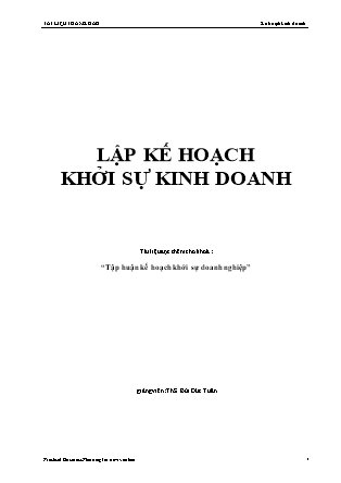 Tài liệu Lập kế hoạch khởi sự kinh doanh - Bùi Đức Tuân