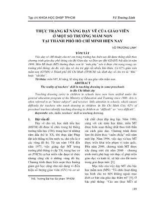 Thực trạng kĩ năng dạy vẽ của giáo viên ở một số trường mầm non tại thành phố Hồ Chí Minh hiện nay