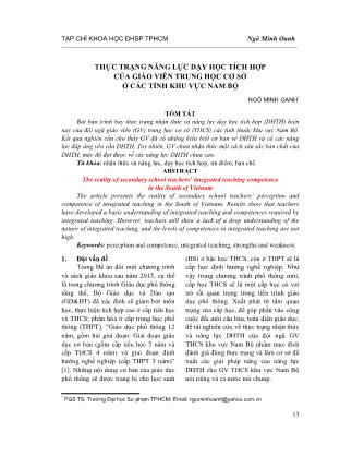 Thực trạng năng lực dạy học tích hợp của giáo viên trung học cơ sở ở các tỉnh khu vực Nam Bộ