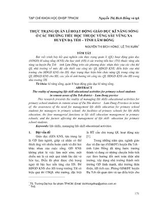 Thực trạng quản lí hoạt động giáo dục kĩ năng sống ở các trường tiểu học thuộc vùng sâu vùng xa huyện Đạ Tẻh - Tỉnh Lâm Đồng