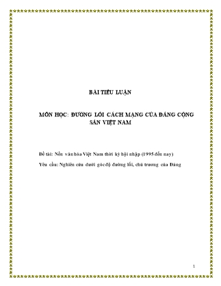 Tiểu luận Nền văn hóa Việt Nam thời kỳ hội nhập (1995 đến nay)