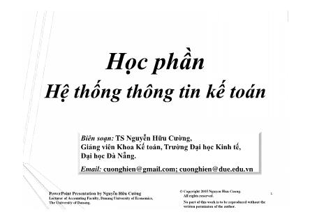 Bài giảng Hệ thống thông tin kế toán - Chương 3: Tổ chức hệ thống hóa thông tin kế toán - Nguyễn Hữu Cường