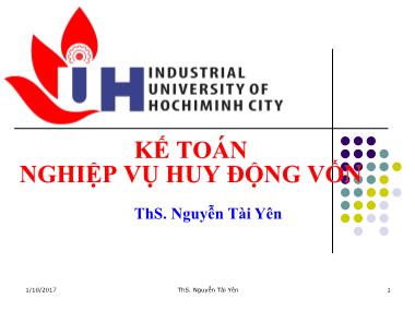 Bài giảng Kế toán ngân hàng - Chương 2: Kê toán nghiệp vụ huy động vốn - Nguyễn Tài Yên