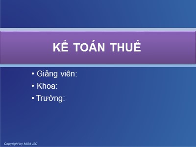 Bài giảng Kế toán thuế