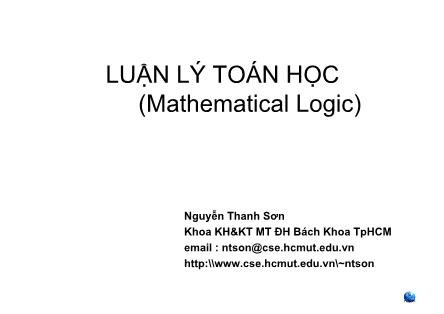 Bài giảng Luận lý toán học - Chương 1: Tổng quan - Nguyễn Thanh Sơn