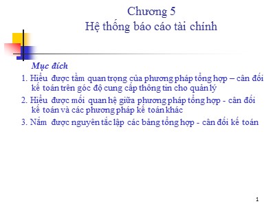 Bài giảng Nguyên lý kế toán - Chương 5: Hệ thống Báo cáo tài chính - Phan Thị Minh Lý