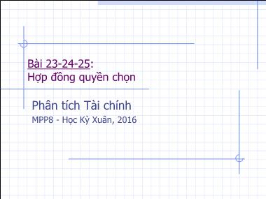 Bài giảng Phân tích tài chính - Bài 23 đến 25: Hợp đồng quyền chọn - Nguyễn Xuân Thành