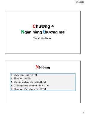 Bài giảng Tiền tệ ngân hàng - Chương 4: Ngân hàng thương mại - Vũ Hữu Thành