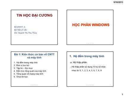 Bài giảng Tin học đại cương - Học phần Windows - Huỳnh Thị Thu Thủy